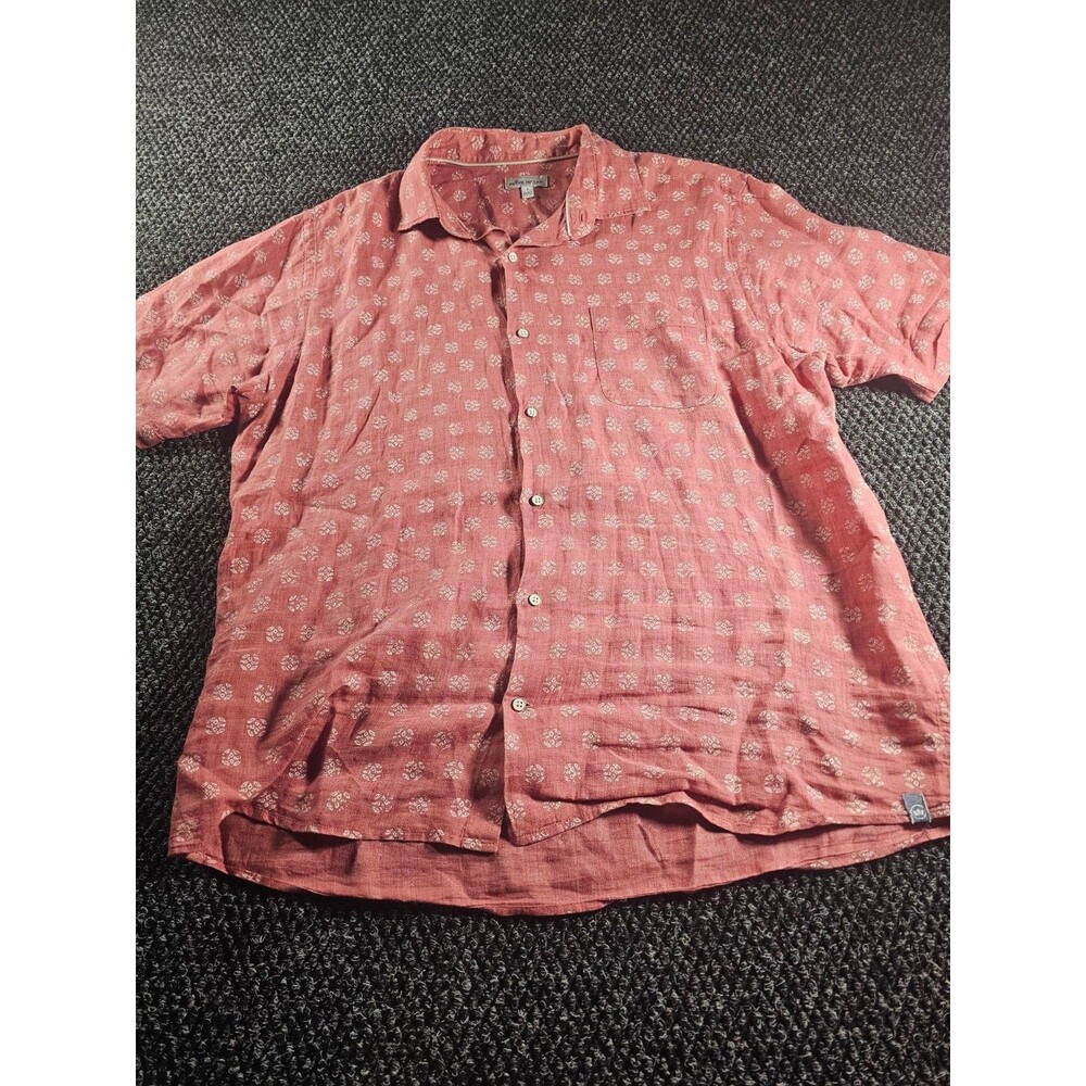 Peter Millar Mens L Red Floral Print Short Sleeve Button Down Shirt Casual